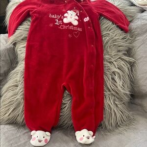 Red Baby's 1st Christmas Onesie with Bear Feet